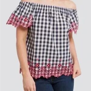 Draper James Dolly Off The Shoulder Top Eyelet Gingham Ruffle S